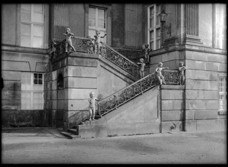 Historic photograph City Palace Potsdam, flagged staircase with putti