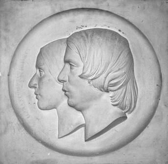 Robert und Clara Schumann, Relief, Gipsabguss